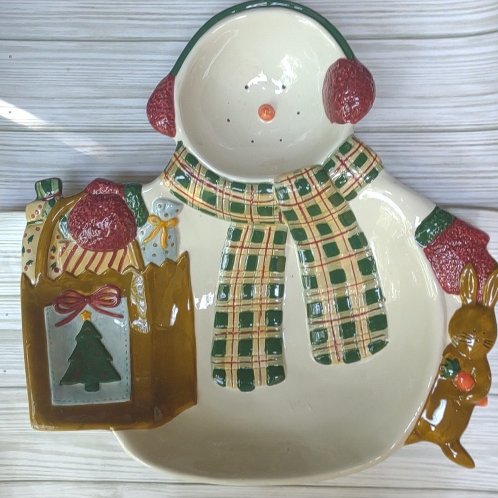 Sakura Debbie Mumm Snowman Snack Plate/Tray EUC